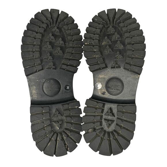 Gucci Black Leather Lug Sole Horsebit Loafers EU 36 Gold Horsebit Bee Embroidery - Picture 9 of 13